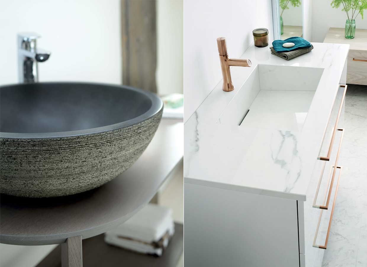 vasque en pierre et plan vasque en marbre de synthèse - Sanijura